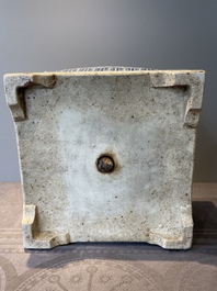 A square Chinese blue and white 'three rams' jardiniere, 19th C.