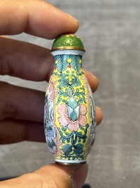 Six Chinese Peking enamel snuff bottles with European design, Qianlong mark, 19/20th C.