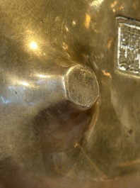 A Chinese bronze censer on stand, Wu Chen Mi Sheng Tang Zhi 戊辰米生堂制 mark, 19th C.