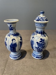 Two pairs of Chinese blue and white 'Long Eliza' vases, jade mark, Kangxi