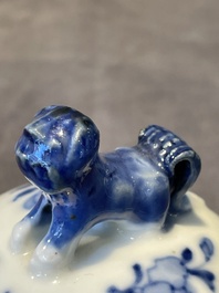 A Chinese blue and white garniture of five vases with lotus scrolls, 19th C.