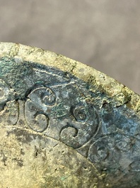 Three Chinese archaic bronze wine vessels, Zhou or later
