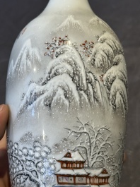 A pair of Chinese polychrome 'snow scene' vases, Jing De Zhen Zhi 景德鎮製 mark, dated 1979