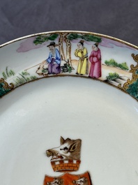 A pair of rare Chinese Canton famille rose armorial plates with the arms of Wight, ca. 1810