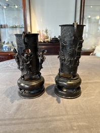 Two Chinese Chinese bronze cylindrical incense stick holders and a covered censer, Yuan/Ming and Qing