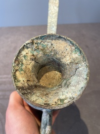 Three Chinese archaic bronze wine vessels, Zhou or later