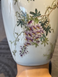 A Chinese famille rose 'birds and flowers' vase, signed Deng Xiaoyu 鄧肖禹, dated 1961