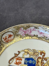 A pair of Chinese famille rose armorial saucers with the arms of Arendsma van Idsinga for the Dutch market, Qianlong