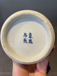 A Chinese blue and white garniture of five vases with lotus scrolls, 19th C.