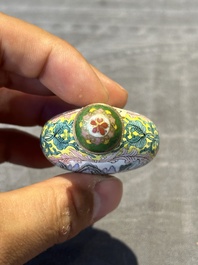 Six Chinese Peking enamel snuff bottles with European design, Qianlong mark, 19/20th C.