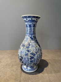 Three Chinese blue and white vases with floral design, Kangxi