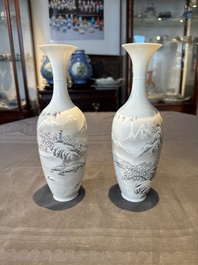 A pair of Chinese polychrome 'snow scene' vases, Jing De Zhen Zhi 景德鎮製 mark, dated 1979