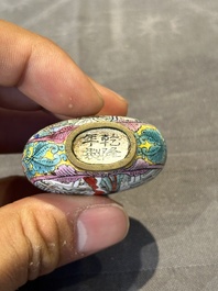 Six Chinese Peking enamel snuff bottles with European design, Qianlong mark, 19/20th C.
