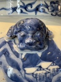 A Chinese blue and white 'landscape' vase and cover, Chenghua mark, 19th C.
