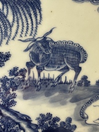 A square Chinese blue and white 'three rams' jardiniere, 19th C.
