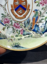 A pair of rare Chinese Canton famille rose armorial plates with the arms of Wight, ca. 1810