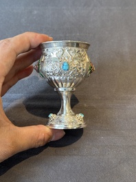 A rare Chinese silver, enamel and hardstone coffee set with matching tray, 20th C.