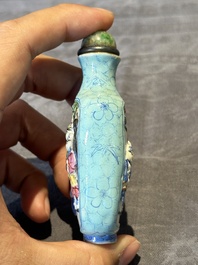 Six Chinese famille rose moulded snuff bottles, Qianlong mark, 19/20th C.