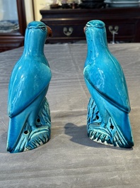 A pair of Chinese turquoise-glazed parrots, 19th C.