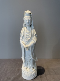 Two Chinese Dehua blanc de Chine figures of Guanyin, 18th C.