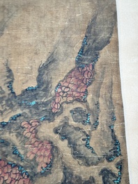 Chinese school: 'Two deer under a pine tree', ink and colour on silk, Qing or later