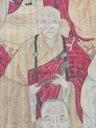 Chinese school: '24 monks', ink and colour on silk, Qing