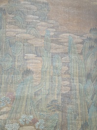 Chinese school: 'Mountainous landscape', ink and colour on silk, Ming or later