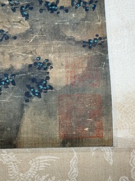 Chinese school: 'Two deer under a pine tree', ink and colour on silk, Qing or later