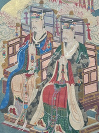 Chinese school: 'Deities in heaven', ink and colour on silk, Qing