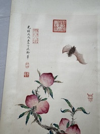 Xu Fu 徐郙 (1836-1908): 'Nine peaches and a bat', ink and colour on paper, dated 1898