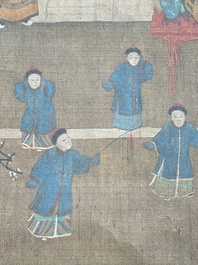 Chinese school: 'Qianlong's banquet', ink and colour on silk, Qing or later