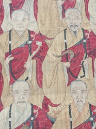 Chinese school: '24 monks', ink and colour on silk, Qing