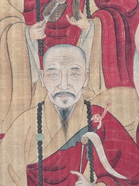 Chinese school: '24 monks', ink and colour on silk, Qing