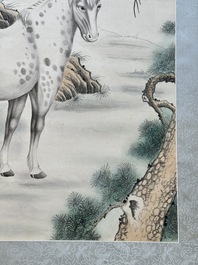 Ma Jin 馬晉 (1900-1970): 'Horse in the pine forest', ink and colour on paper, dated 1942