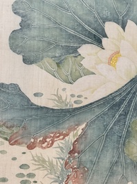 Chinese school: 'Lotus', ink and colour on paper, Cixi seal mark, 19/20th C.