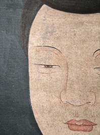 Chinese school: 'Guanyin', ink and colour on silk, Qing