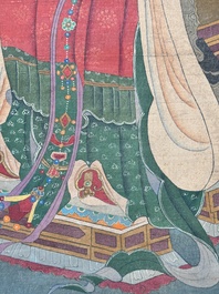Chinese school: 'Deities in heaven', ink and colour on silk, Qing