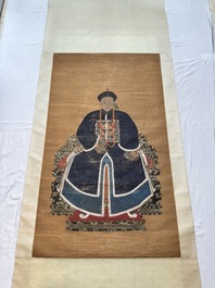 Chinese school: 'Full body portrait of a prince', ink and colour on silk, Qing