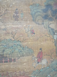 Chinese school: 'Mountainous landscape', ink and colour on silk, Ming or later