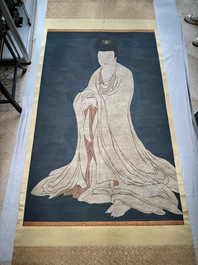 Chinese school: 'Guanyin', ink and colour on silk, Qing