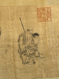 Ding Yunpeng 丁云鹏 (1547- ca. 1628): '14 Luohan', ink and colour on silk, Qianlong seal mark