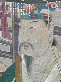 Chinese school: 'Deities in heaven', ink and colour on silk, Qing