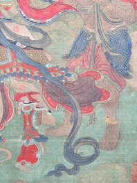 Chinese school: 'Great Heavenly King', ink and colour on silk, Ming or later