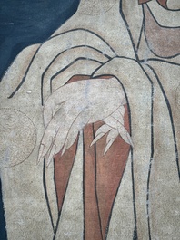 Chinese school: 'Guanyin', ink and colour on silk, Qing