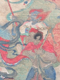 Chinese school: 'Great Heavenly King', ink and colour on silk, Ming or later