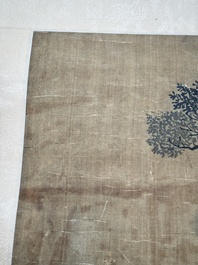 Chinese school: 'Two deer under a pine tree', ink and colour on silk, Qing or later