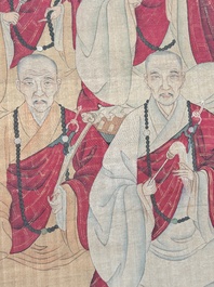 Chinese school: '24 monks', ink and colour on silk, Qing