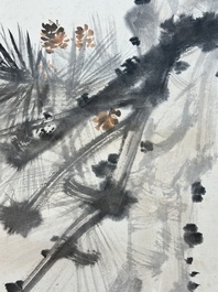 Liu Jilu 劉繼卣 (1918-1983): 'Two squirrels under the pine tree', ink and colour on paper, dated 1978