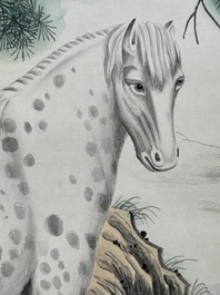 Ma Jin 馬晉 (1900-1970): 'Horse in the pine forest', ink and colour on paper, dated 1942
