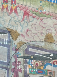 Chinese school: 'Deities in heaven', ink and colour on silk, Qing